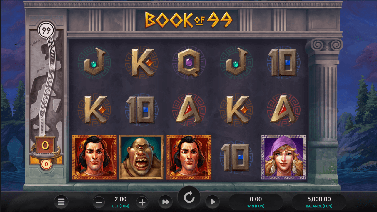 Book of 99 five-reel game screen with collection meter